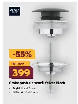 Megaflis Grohe push-up ventil Velvet Black tilbud