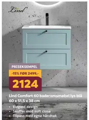 Megaflis Lind Comfort 60 baderomsmøbel lys blå 60 x 51,5 x 38 cm tilbud