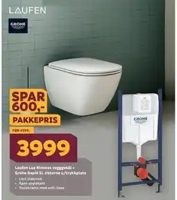 Megaflis Laufen Lua Rimless vegggskål + Grohe Rapid SL sisterne u/trykkplate tilbud