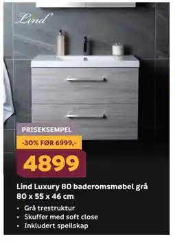 Megaflis Lind Luxury 80 baderomsmøbel grå 80 x 55 x 46 cm tilbud