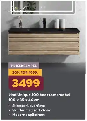 Megaflis Lind Unique 100 baderomsmøbel 100 x 35 x 46 cm tilbud