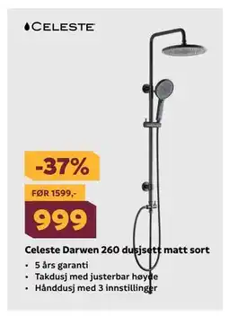 Megaflis Celeste Darwen 260 dusjsett matt sort tilbud