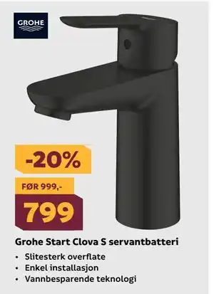 Megaflis Grohe Start Clova S servantbatteri tilbud