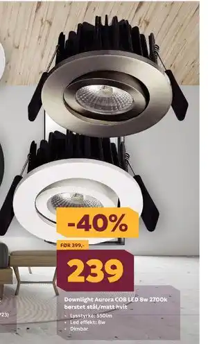 Megaflis Downlight Aurora COB LED 8w 2700k børstet stål/matt hvit tilbud