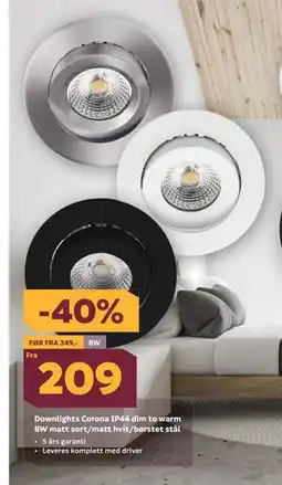 Megaflis Downlights Corona IP44 dim to warm 8W matt sort/matt hvit/børstet stål tilbud