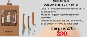 Kitch'n Nicolas vahé  ostekniver sett 3 stk natur tilbud