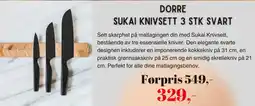 Kitch'n Dorre sukai knivsett 3 stk svart tilbud