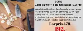 Kitch'n Dorre akira knivsett 3 stk med brunt håndtak tilbud