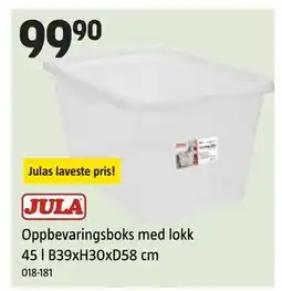 Jula Oppbevaringsboks med lokk 45 l B39xH30xD58 cm tilbud