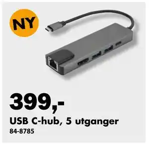 Biltema USB C-hub, 5 utganger tilbud