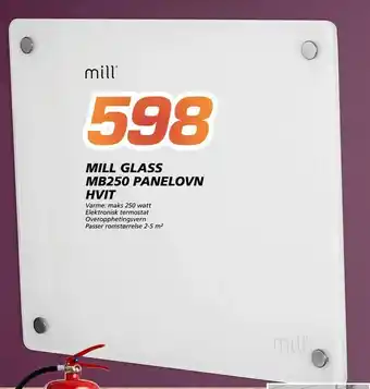 Coop Byggmix Mill glass mb250 panelovn hvit tilbud