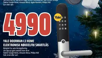 Obs Bygg Yale doorman l3 home elektronisk nøkkelfri smartlås tilbud
