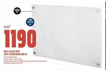 Obs Bygg Mill glass wifi gen 3 panelovn 600 w tilbud