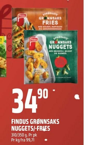 Coop Obs Findus grønnsaks nuggets/-fries tilbud