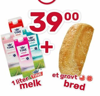 Coop Marked et grovt brød + 1 liter. melk tilbud