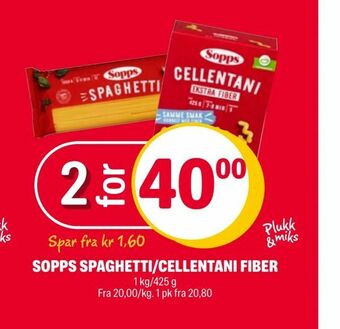 Coop Extra Sopps spaghetti/cellentani fiber tilbud