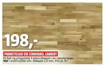 Bauhaus Parkettgulv eik standard, lakkert tilbud