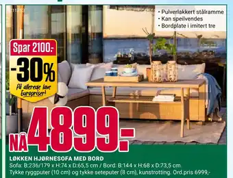 Europris LØKKEN HJØRNESOFA MED BORD tilbud