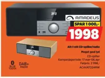 POWER AMADEUS Alt-i-ett CD-spiller/radio tilbud