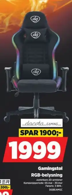 POWER Gamingstol RGB-belysning tilbud