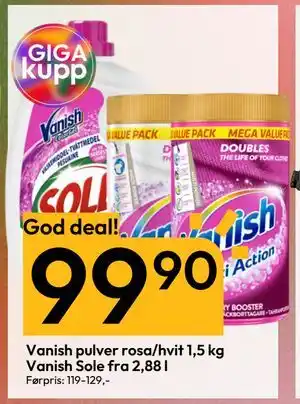 Gigaboks Vanish pulver rosa/hvit 1,5 kg Vanish Sole fra 2,88 l tilbud