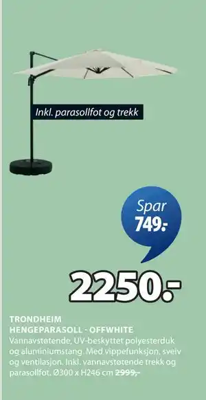 JYSK TRONDHEIM HENGEPARASOLL - OFFWHITE tilbud
