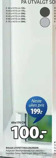 JYSK BOLGA LYSTETT RULLEGARDIN tilbud
