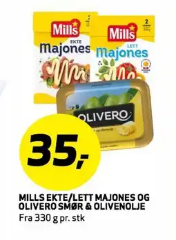 Bunnpris MILLS EKTE/LETT MAJONES OG OLIVERO SMØR & OLIVENOLJE tilbud