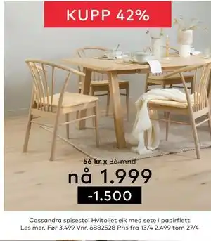 Skeidar Cassandra spisestol tilbud