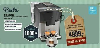 Skousen Siemens espressomaskin EQ 500 TP503R04. tilbud