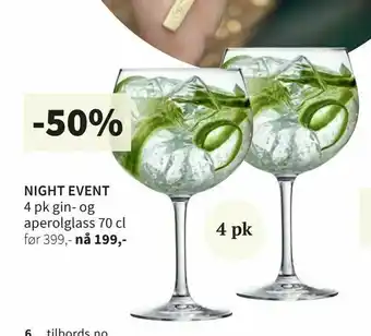 Tilbords Night event 4 pk gin- og aperolglass 70 cl tilbud