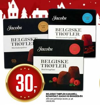 Bunnpris Belgiske trøfler karamell m/havsalt, kakao og bringebær tilbud