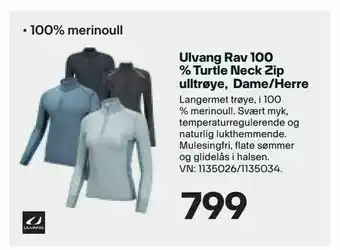 XXL Sport Ulvang Rav 100 % Turtle Neck Zip ulltrøye, Dame/Herre tilbud
