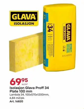 Byggmax Isolasjon Glava Proff 34 Plate 100 mm tilbud