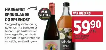 Meny Margaret sprudlande og eplemost tilbud