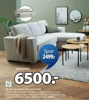 JYSK VEJLBY SOVESOFA MED SJESELONG tilbud