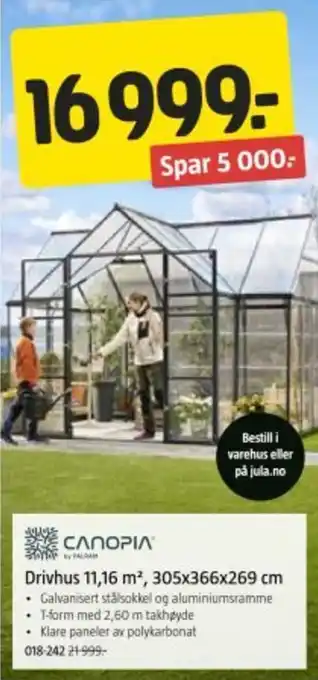 Jula Drivhus 11,16 m², 305x366x269 cm tilbud