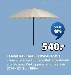 JYSK LAMMEHAVE MARKEDSPARASOLL tilbud