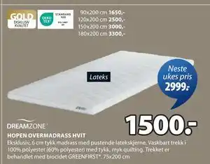 JYSK HOPEN OVERMADRASS HVIT tilbud