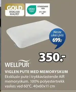 JYSK VIGLEN PUTE MED MEMORYSKUM tilbud