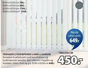 JYSK FERAGEN LYSDEMPENDE LAMELLGARDIN tilbud