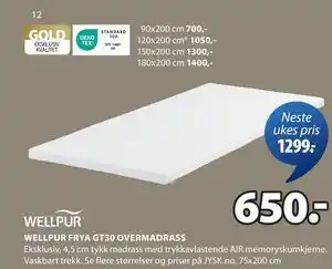 JYSK WELLPUR FRYA GT30 OVERMADRASS tilbud