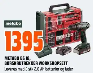 Obs Bygg METABO BS 18, BORSKRUTREKKER WORKSHOPSETT tilbud