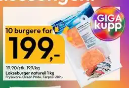 Gigaboks Lakseburger naturell 1 kg tilbud