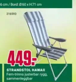 Europris STRANDSTOL HAWAII Fem-trinns justerbar rygg. sammenleggbar tilbud