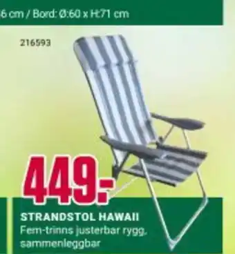 Europris STRANDSTOL HAWAII Fem-trinns justerbar rygg. sammenleggbar tilbud
