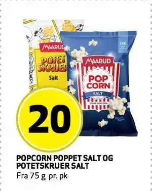 Bunnpris POPCORN POPPET SALT OG POTETSKRUER SALT tilbud
