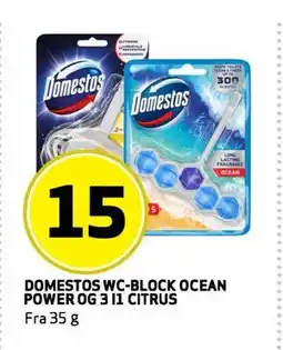 Bunnpris DOMESTOS WC- BLOCK OCEAN POWER OG 3I1 CITRUS tilbud