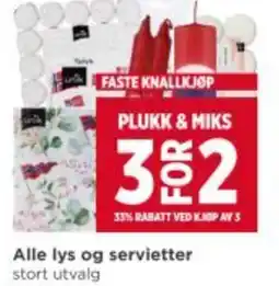 Meny Alle lys og servietter stort utvalg tilbud