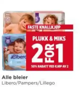 Meny Alle bleier Libero/Pampers/Lillego tilbud
